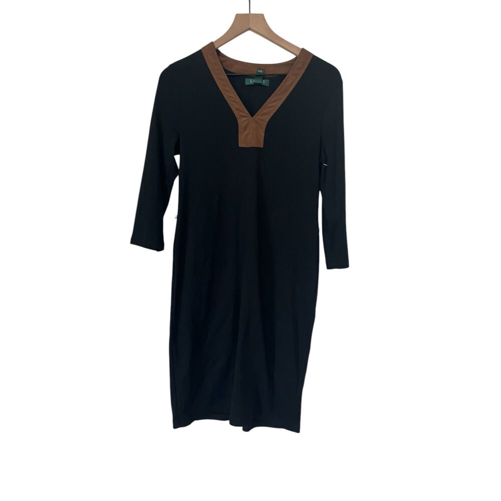 Lauren Ralph Lauren Womens Black Brown Trim Dress Size  Medium Petite